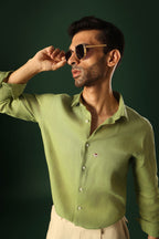Daisy Hand Embroidered Irish Linen Shirt - Green