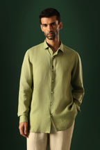 Lady Bug Hand Embroidered Irish Linen Shirt - Green