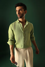Lady Bug Hand Embroidered Irish Linen Shirt - Green