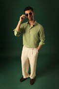 Lady Bug Hand Embroidered Irish Linen Shirt - Green