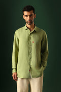 Leaf Hand Embroidered Irish Linen Shirt - Green