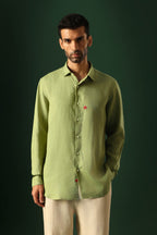 Leaf Hand Embroidered Irish Linen Shirt - Green