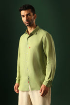 Leaf Hand Embroidered Irish Linen Shirt - Green