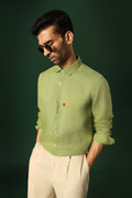 Leaf Hand Embroidered Irish Linen Shirt - Green