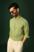 Leaf Hand Embroidered Irish Linen Shirt - Green