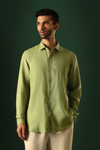 Lilly Hand Embroidered Irish Linen Shirt - Green