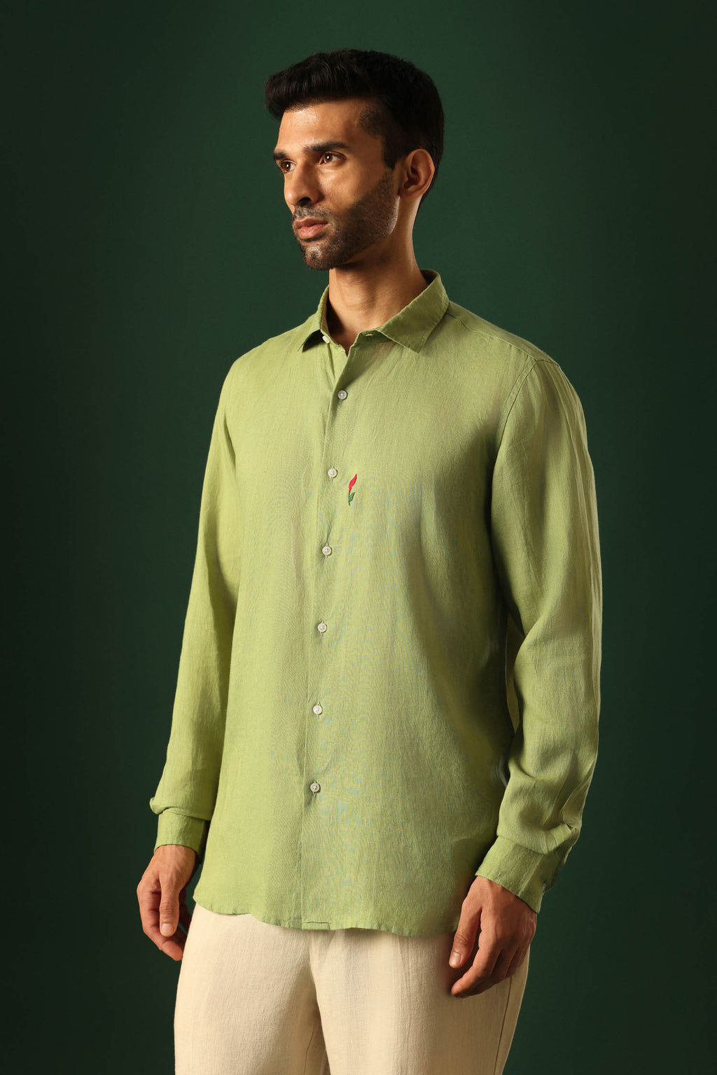 Lilly Hand Embroidered Irish Linen Shirt - Green