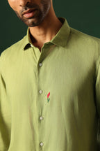 Lilly Hand Embroidered Irish Linen Shirt - Green