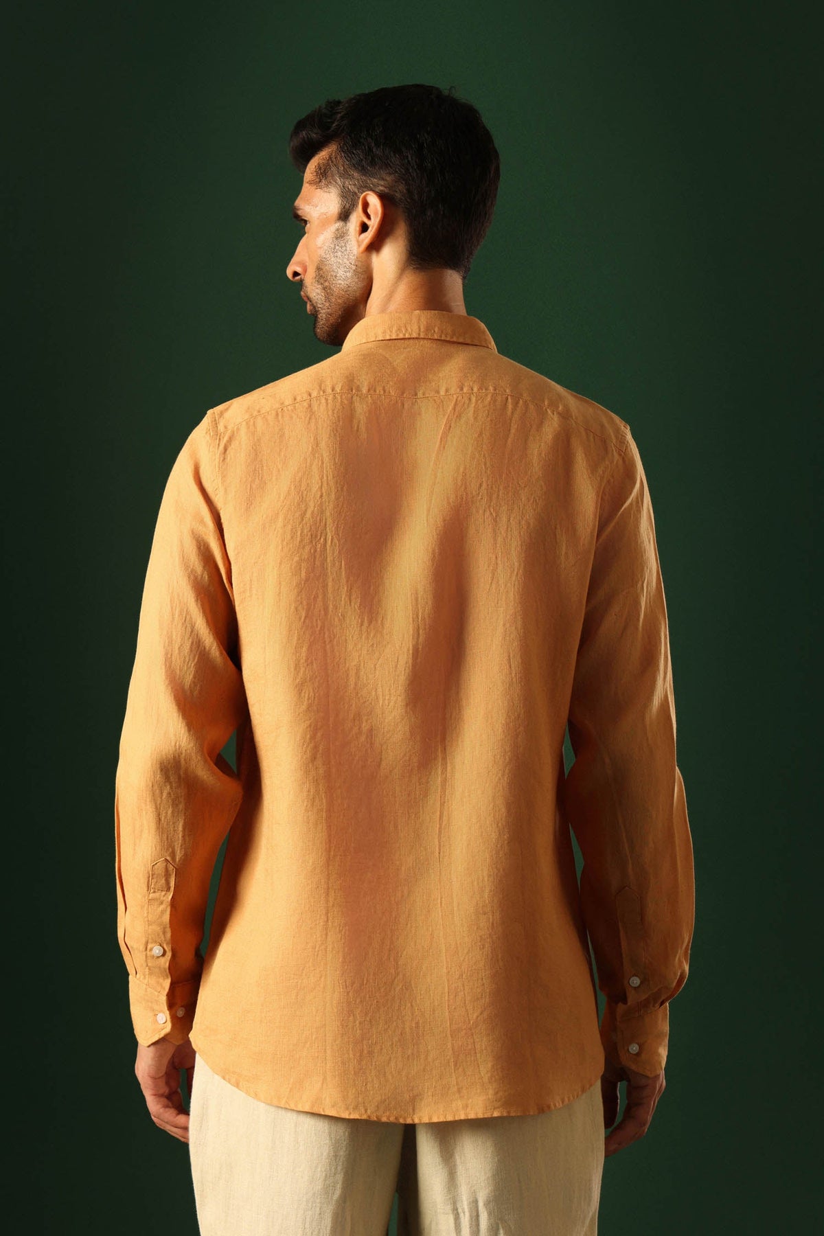 Daisy Hand EmbroideredIrish Linen Shirt - Pumpkin