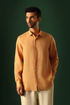 Daisy Hand EmbroideredIrish Linen Shirt - Pumpkin