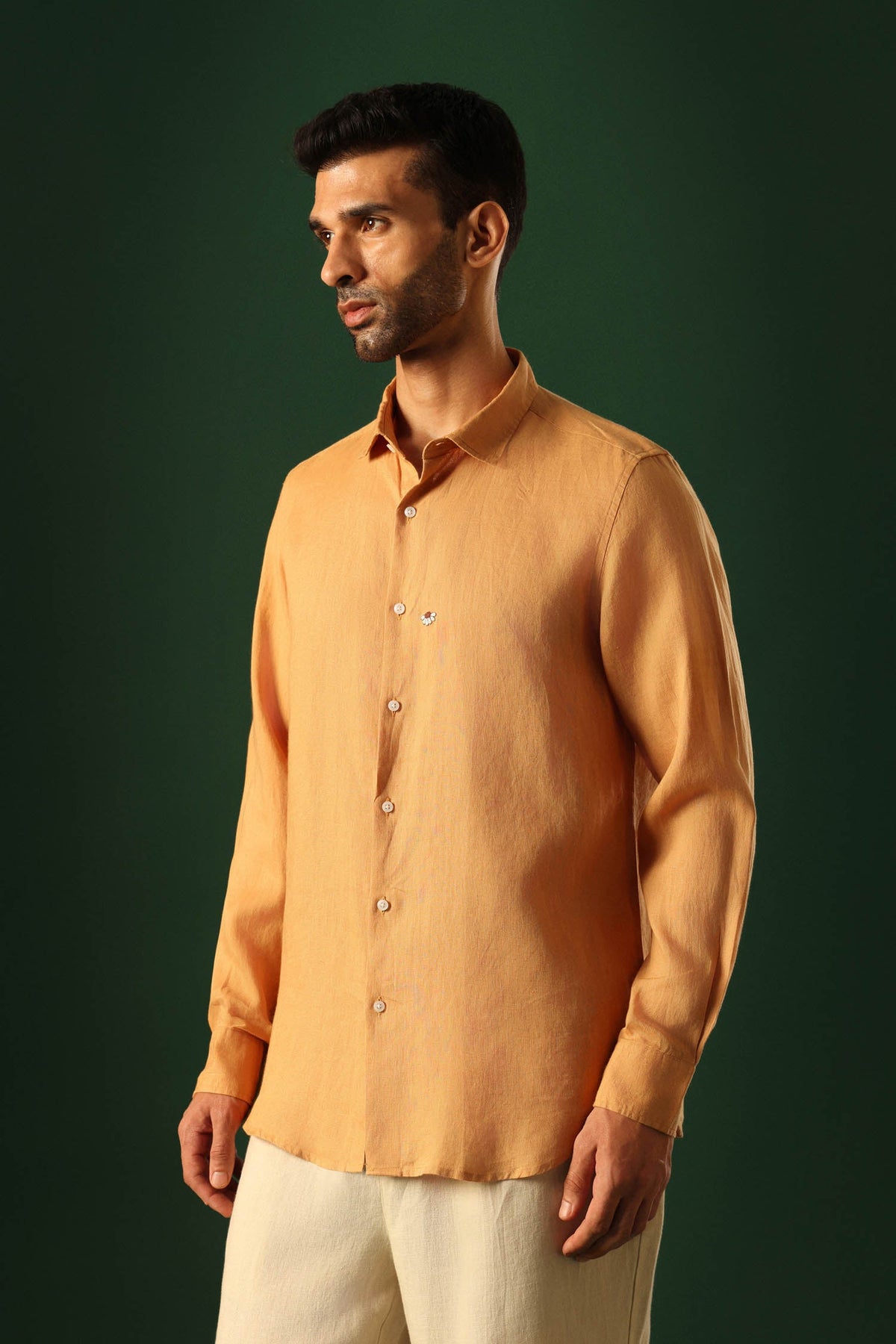 Daisy Hand EmbroideredIrish Linen Shirt - Pumpkin