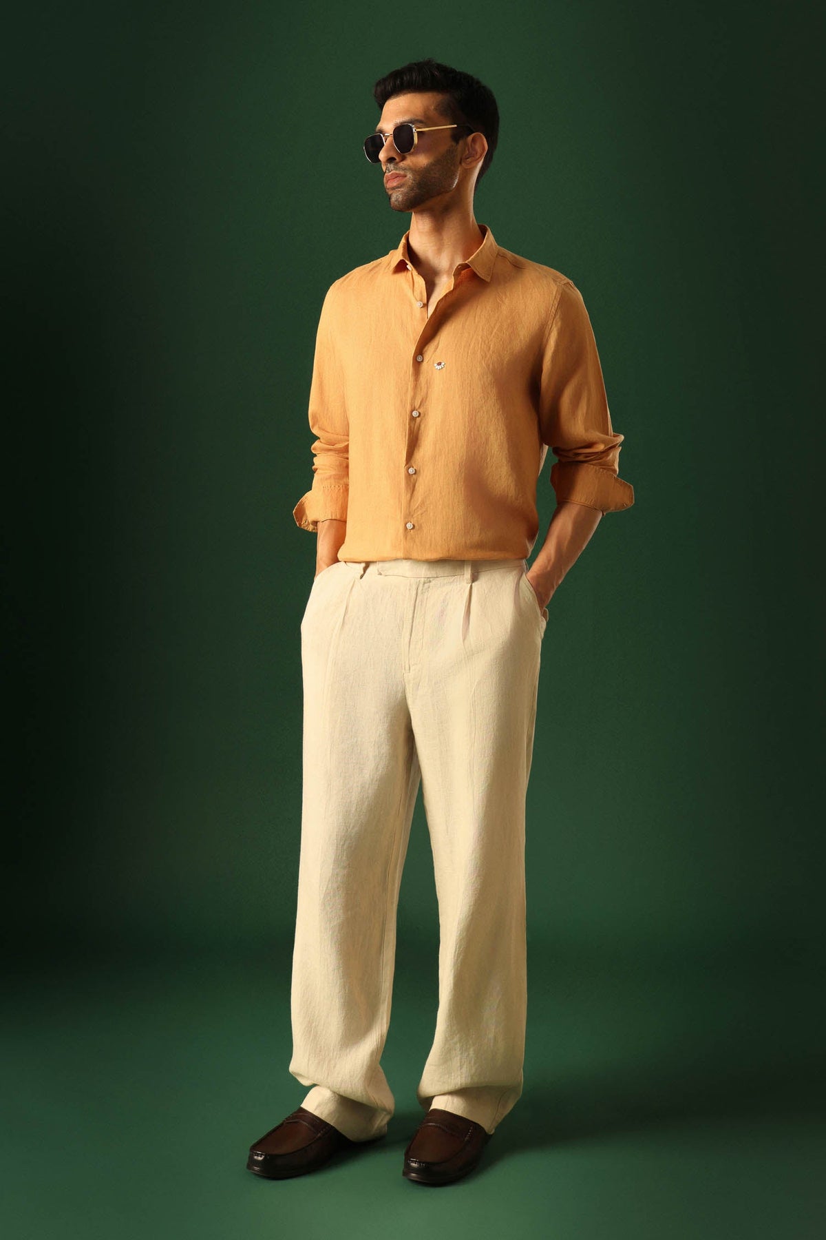 Daisy Hand EmbroideredIrish Linen Shirt - Pumpkin