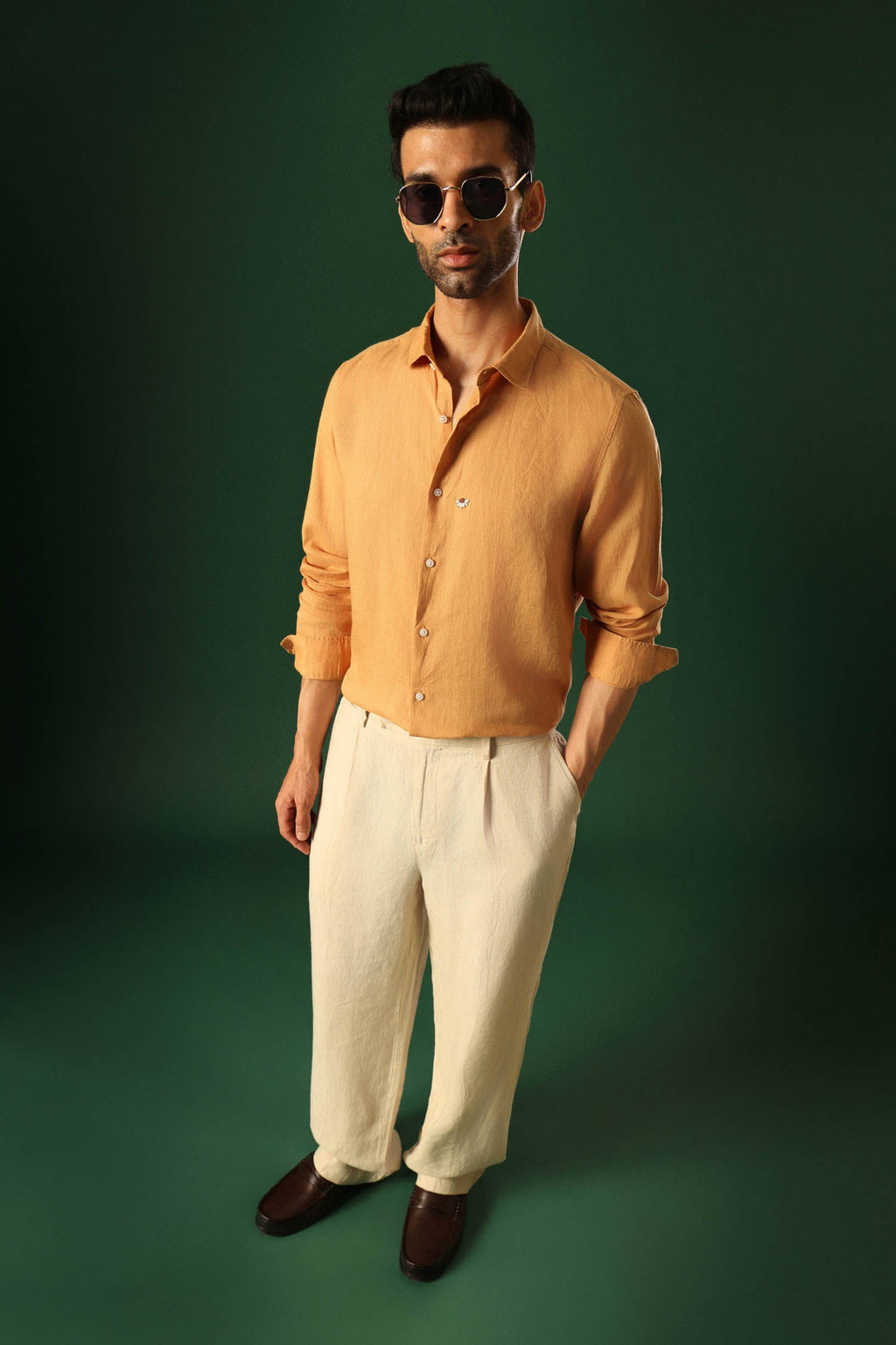 Daisy Hand EmbroideredIrish Linen Shirt - Pumpkin