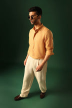 Daisy Hand Embroidered Irish Linen Shirt - Pumpkin