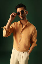 Daisy Hand EmbroideredIrish Linen Shirt - Pumpkin