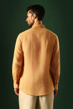 Bird Hand Embroidered Irish Linen Shirt - Pumpkin