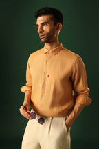 Spade Hand Embroidered Irish Linen Shirt - Pumpkin