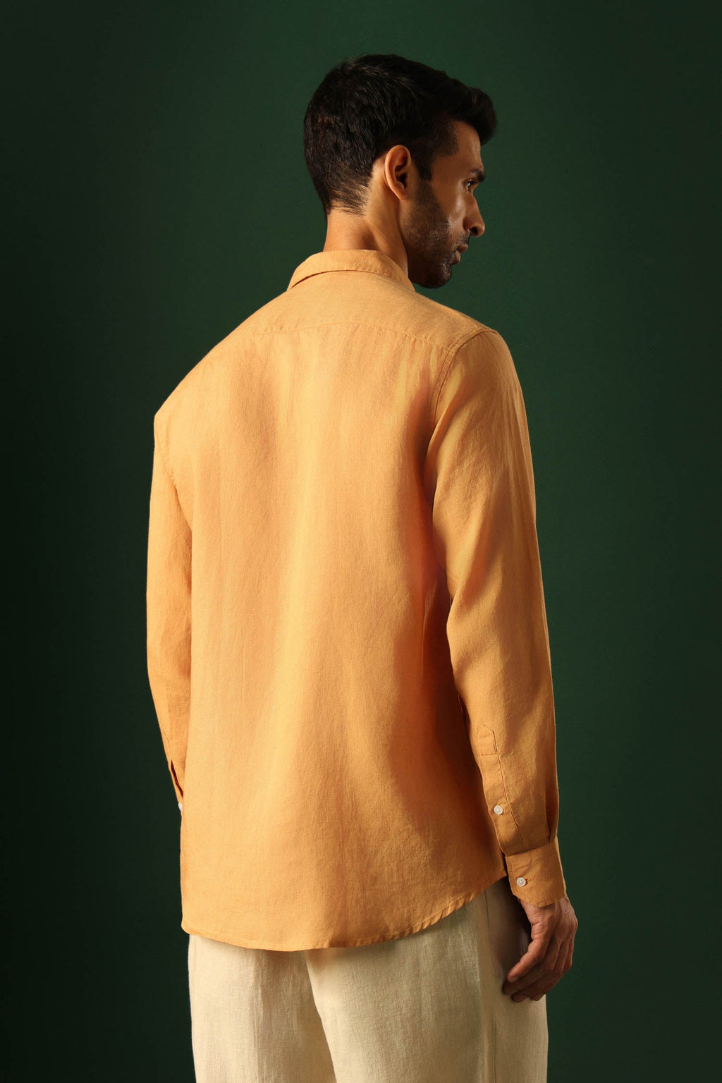 Leaf Hand Embroidered Irish Linen Shirt - Pumpkin