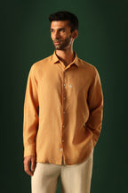 Leaf Hand Embroidered Irish Linen Shirt - Pumpkin