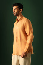 Leaf Hand Embroidered Irish Linen Shirt - Pumpkin