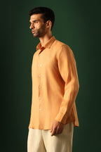 Leaf Hand Embroidered Irish Linen Shirt - Pumpkin