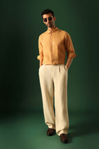 Leaf Hand Embroidered Irish Linen Shirt - Pumpkin