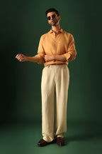 Leaf Hand Embroidered Irish Linen Shirt - Pumpkin