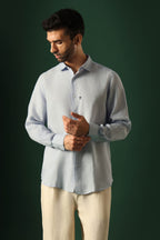 Owl Hand Embroidered Irish Linen Shirt - Light Blue