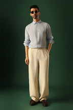 Daisy Hand Embroidered Irish Linen Shirt - Light Blue