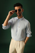 Daisy Hand Embroidered Irish Linen Shirt - Light Blue