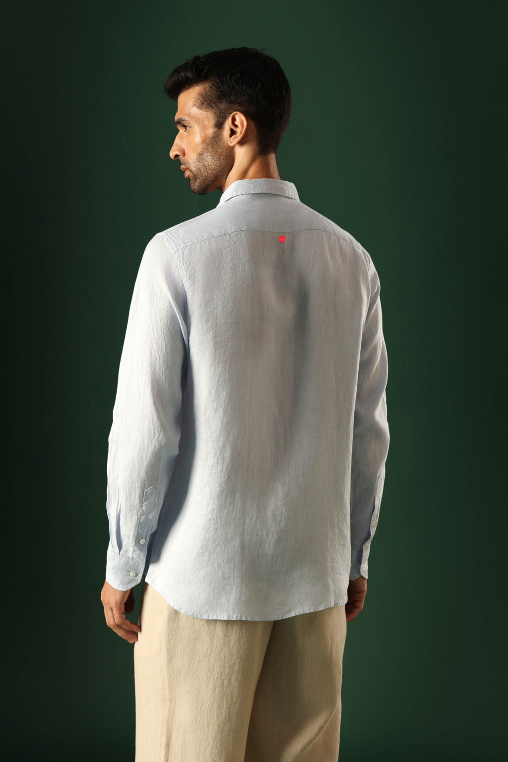 Heart Hand Embroidered Irish Linen Shirt - Light Blue
