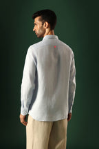Heart Hand Embroidered Irish Linen Shirt - Light Blue
