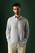 Heart Hand Embroidered Irish Linen Shirt - Light Blue