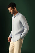 Heart Hand Embroidered Irish Linen Shirt - Light Blue