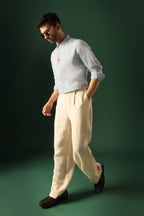 Heart Hand Embroidered Irish Linen Shirt - Light Blue