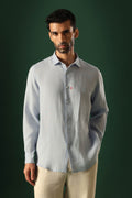Anchor Hand Embroidered Irish Linen Shirt - Light Blue