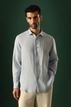 Anchor Hand Embroidered Irish Linen Shirt - Light Blue