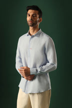 Anchor Hand Embroidered Irish Linen Shirt - Light Blue