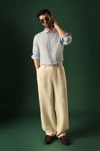 Anchor Hand Embroidered Irish Linen Shirt - Light Blue