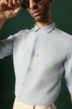 Anchor Hand Embroidered Irish Linen Shirt - Light Blue