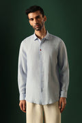 Lady Bug Hand Embroidered Irish Linen Shirt - Light Blue