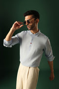 Lady Bug Hand Embroidered Irish Linen Shirt - Light Blue