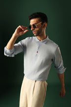 Lady Bug Hand Embroidered Irish Linen Shirt - Light Blue