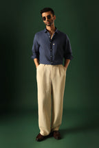 Daisy Hand Embroidered Irish Linen Shirt - Navy