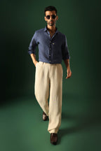 Daisy Hand Embroidered Irish Linen Shirt - Navy