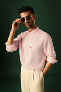 Bird Hand Embroidered Irish Linen Shirt - Pink
