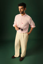 Bird Hand Embroidered Irish Linen Shirt - Pink