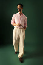 Bird Hand Embroidered Irish Linen Shirt - Pink
