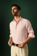 Heart Hand Embroidered Irish Linen Shirt - Pink