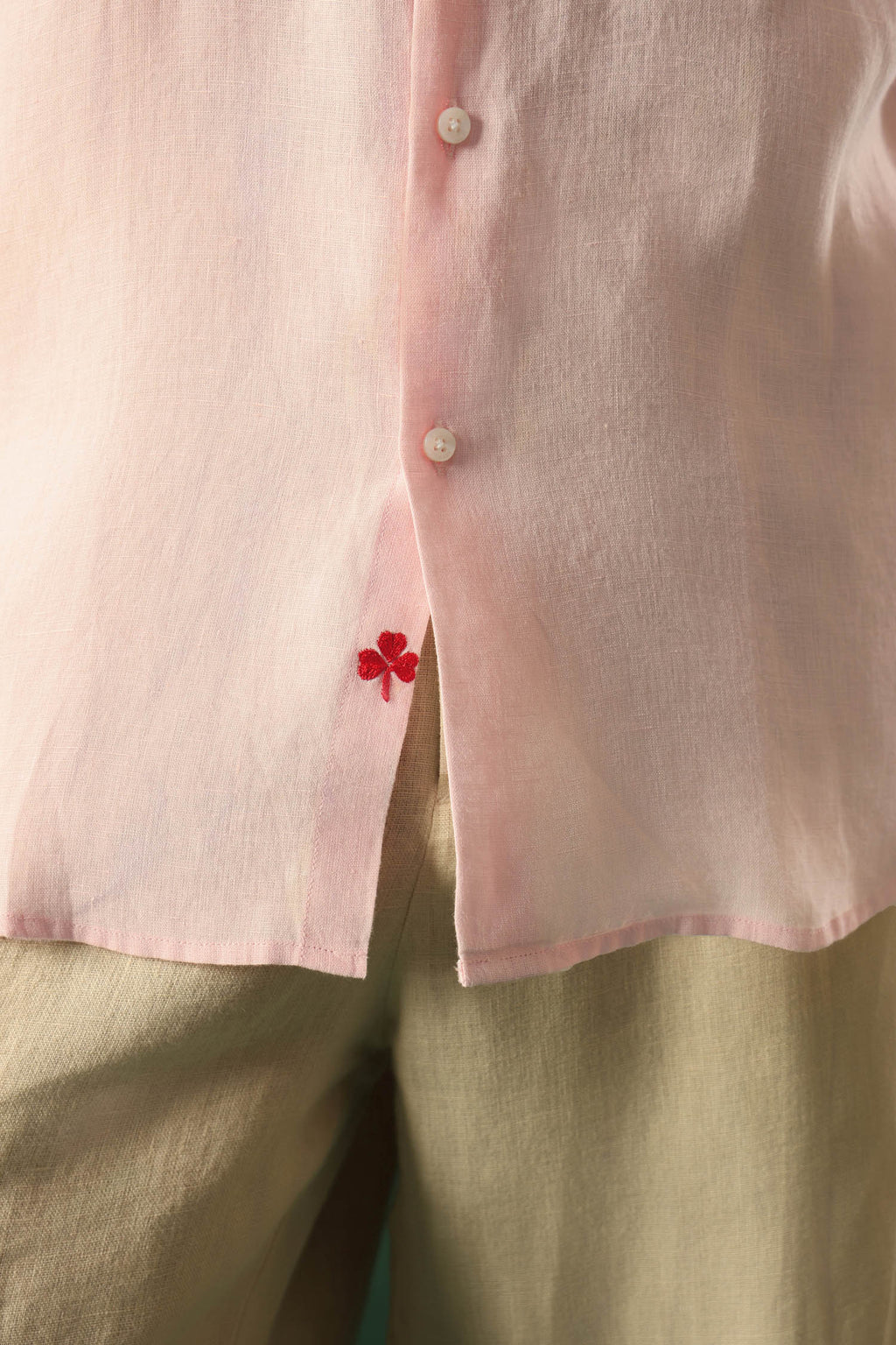 Leaf Hand Embroidered Irish Linen Shirt - Pink